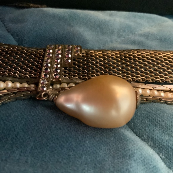 RARE VINTAGE 1990’S CHANEL SILVER RHINESTONES PEARL CHOKER NECKLACE - Picture 11 of 15